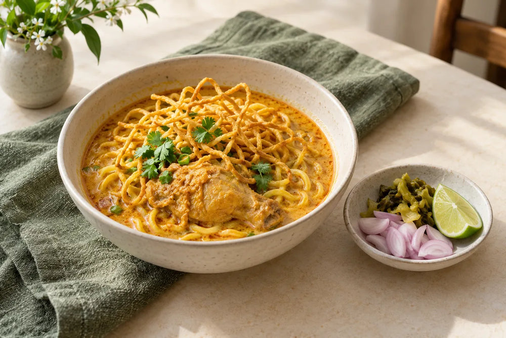 Khao Soi with Lobo Seasoning: Plan the Noodles, Broth and Fresh Ingredients — AI-generated serving illustration