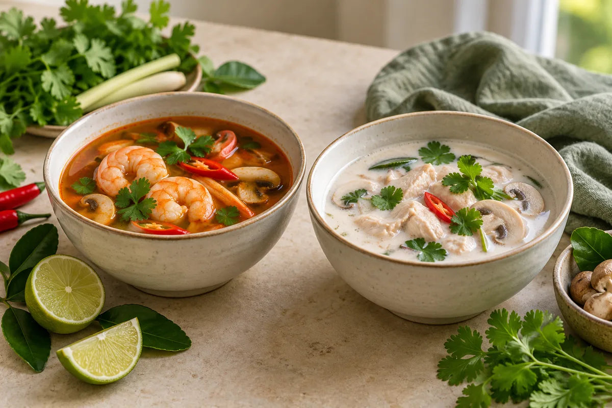 Tom Yum vs Tom Kha: Which Soup Paste Should You Choose? — AI-generated serving illustration