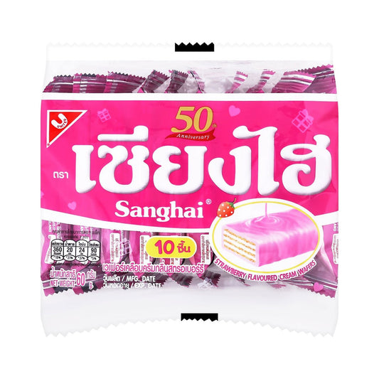 SANGHAI Wafer with Strawberry Cream Coat 6 g. Pack 10 - product image 1