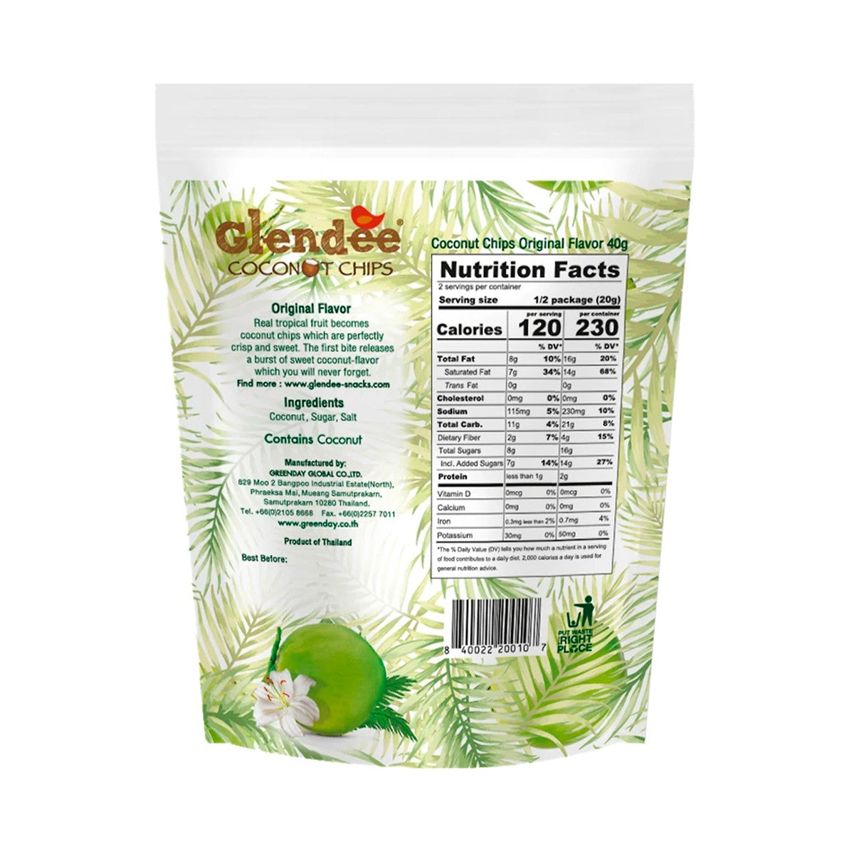 Glendee Original Coconut Chips - 40 g - Big C product image